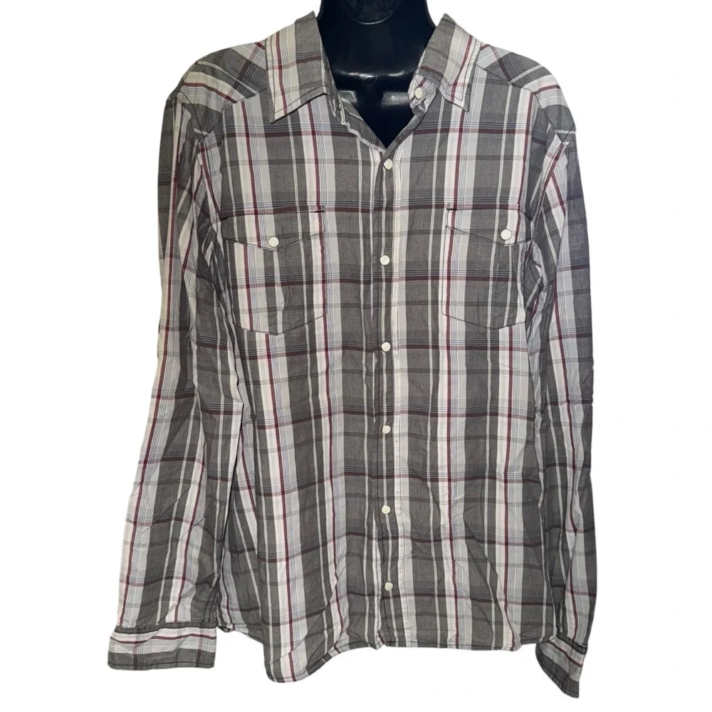 GPH Supply Co Plaid Western Shirt Mens Large Snap Button Cowboy Workwear